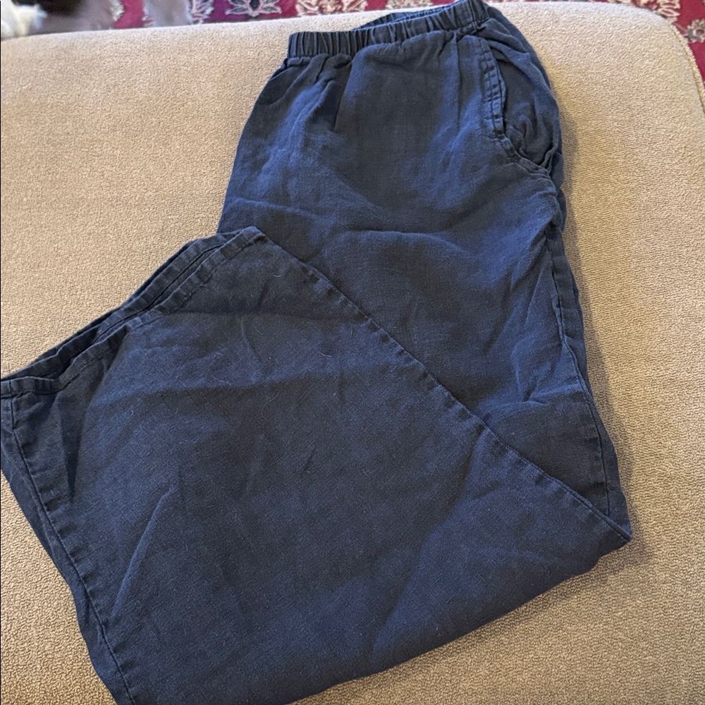 FLAX Pull-On Elastic Waist Black Pants Size Medium Linen Pockets (TD)
